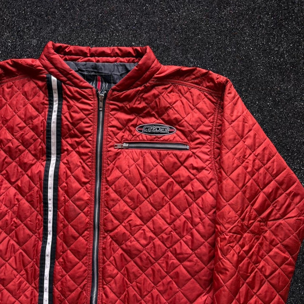 Vintage Spyder Red Quilted Puffer Jacket Mens Large XL Insulated Racing Stripe